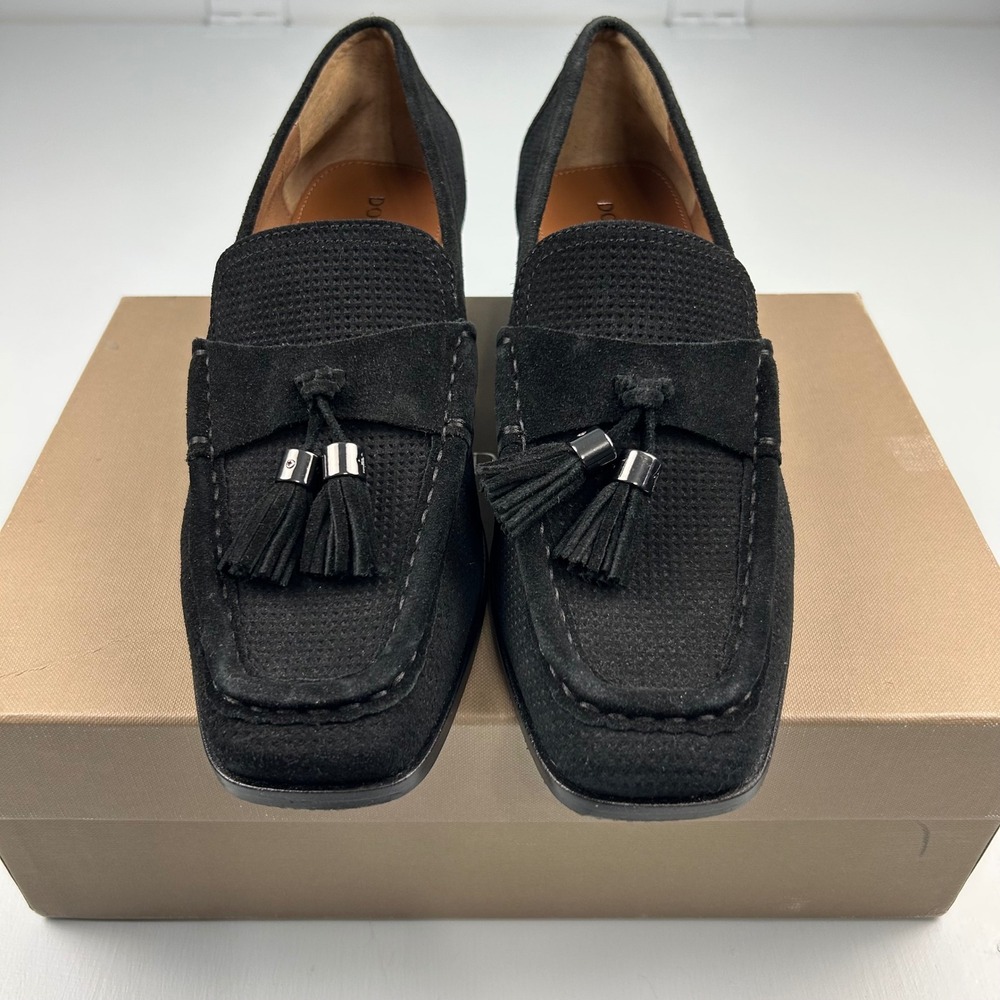 Donald Pliner Arroyo Black Suede Tassel Loafer Block Heel Pumps Womens 8M NIB
